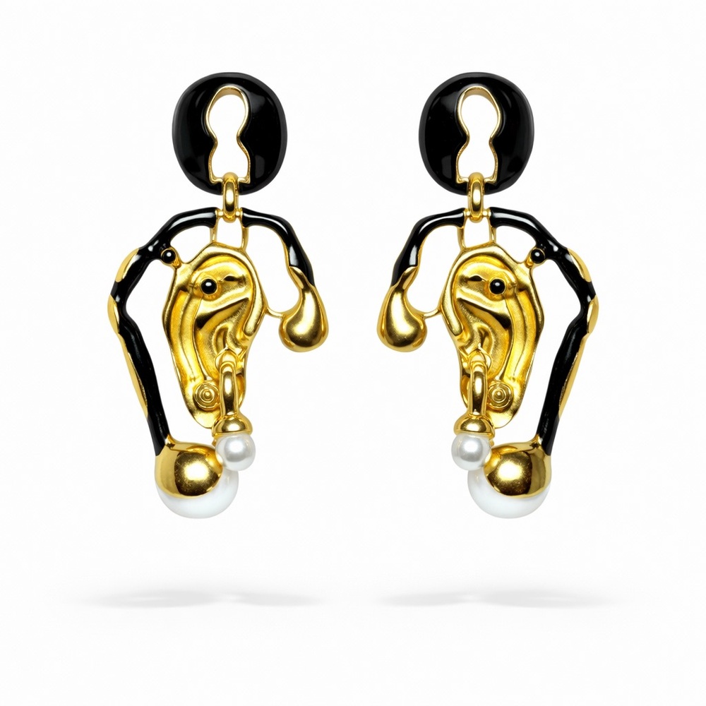 ⚜️Trendy Gold and Black Statement Earrings